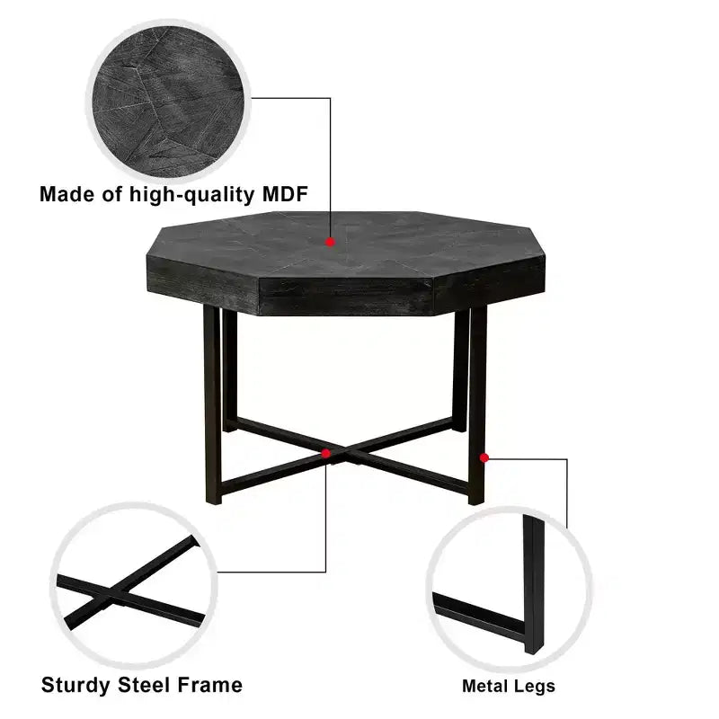 TUYOHW 29.1 Vintage Coffee Table for Living Room,Wooden Octagonal Center Table with Steel Crisscross Base,30 Inch Cocktail Table