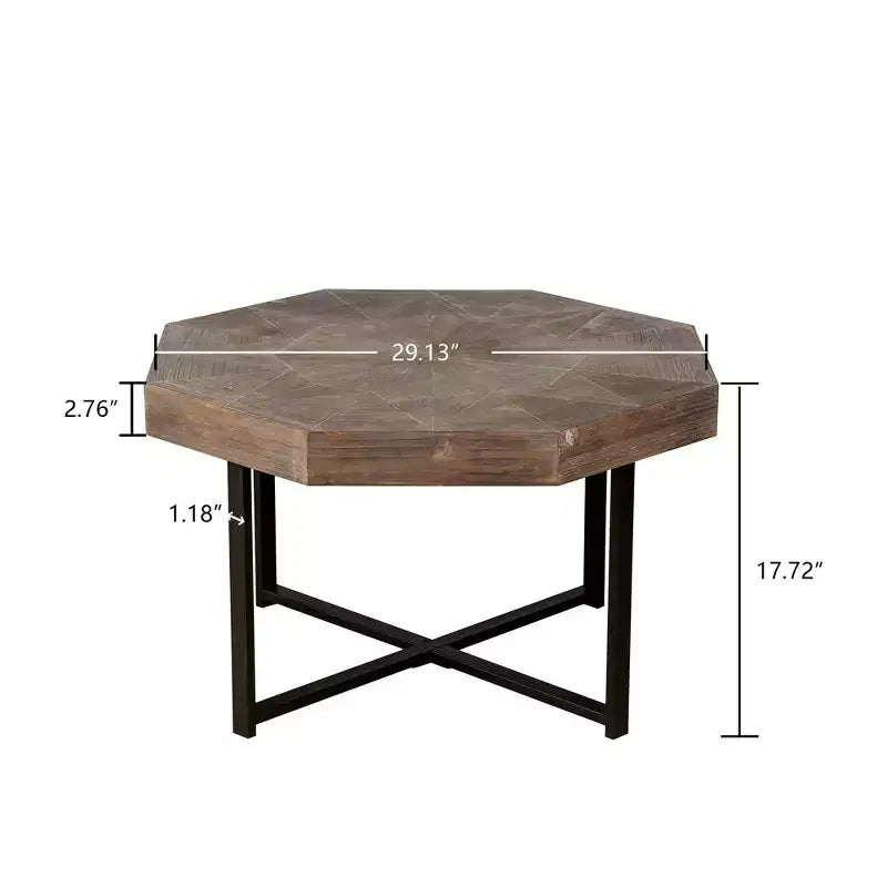 TUYOHW 29.1 Vintage Coffee Table for Living Room,Wooden Octagonal Center Table with Steel Crisscross Base,30 Inch Cocktail Table