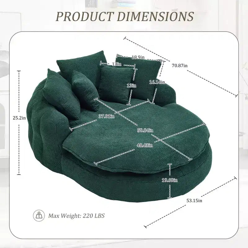 Okak Bean Bag Couch with 5 Pillows, Large Bean Bag Sofas for Adults/Kids, Giant Floor Chair with Wrap Around Back for Living Room