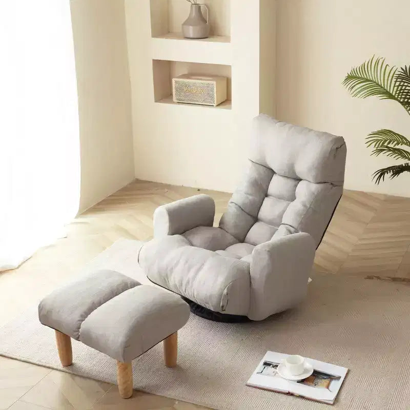 Okak 360-Degree Rotatable Bean Bag Chair, Lazy Sofa Chair with Side Pocket, Floor Chair with Adjustable Head for Bedroom, Living Room, Cement Gray