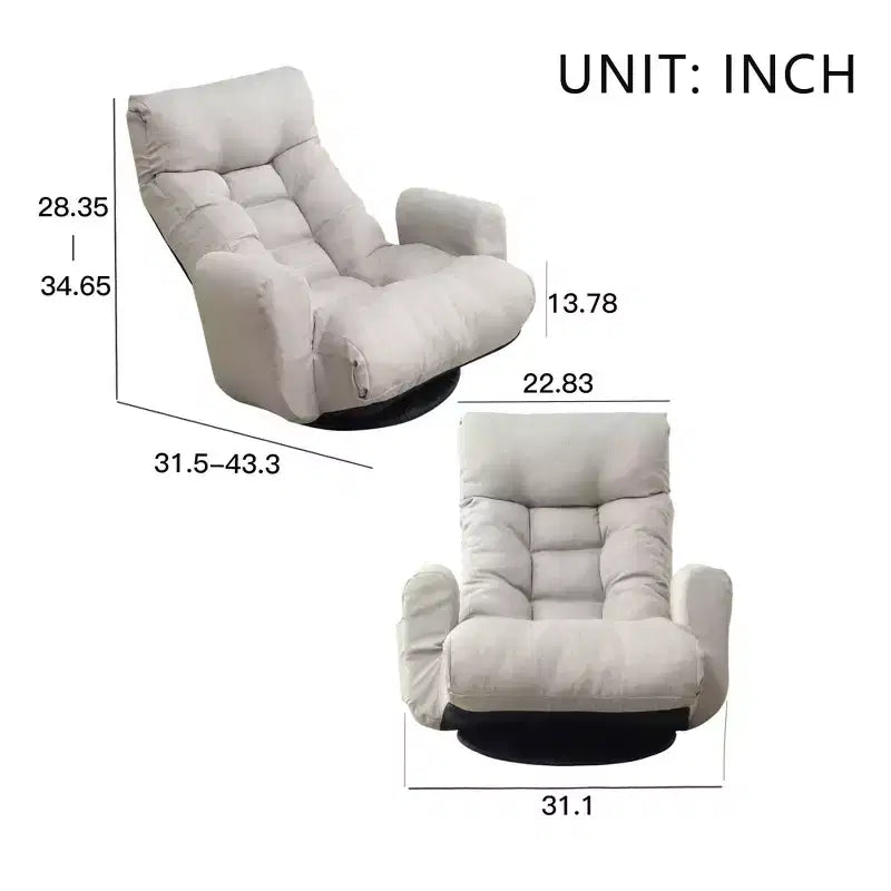 Okak 360-Degree Rotatable Bean Bag Chair, Lazy Sofa Chair with Side Pocket, Floor Chair with Adjustable Head for Bedroom, Living Room, Cement Gray