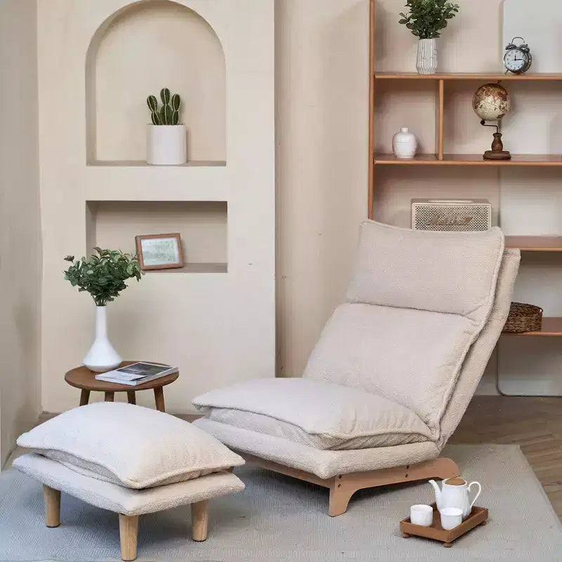 Okak Foldable Bean Bag Chair with Footstool, Comfy Sofa Chair with Adjustable Backrest&High-Density Sponge, Floor Chair for Balcony, Living Room,Beige