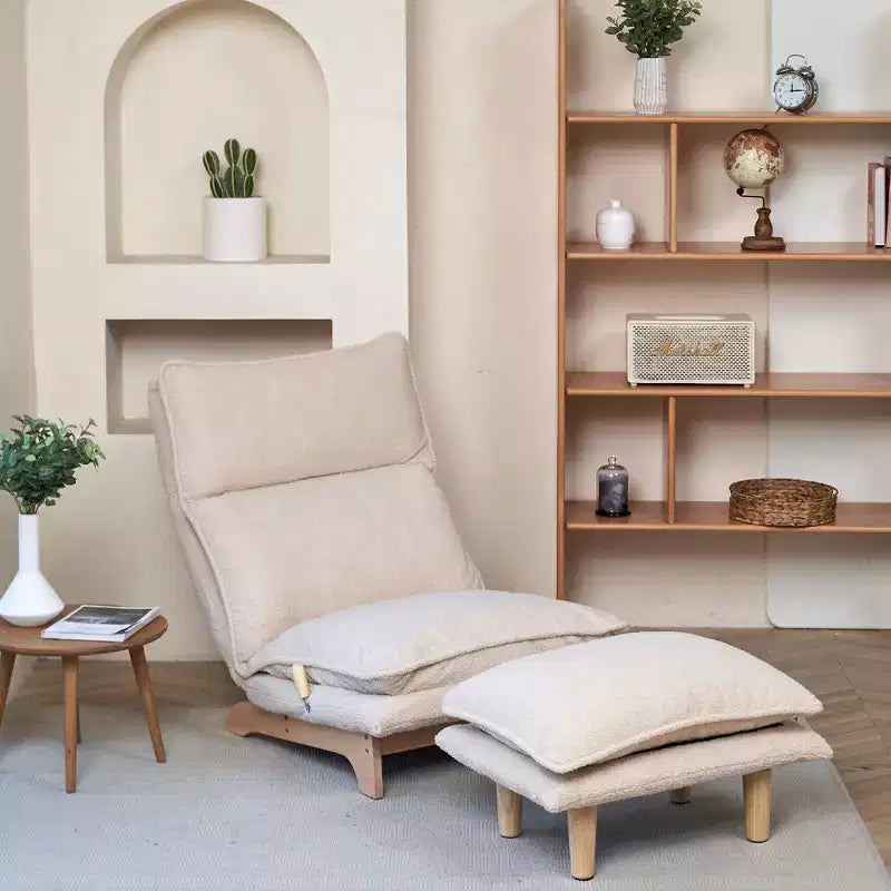 Okak Foldable Bean Bag Chair with Footstool, Comfy Sofa Chair with Adjustable Backrest&High-Density Sponge, Floor Chair for Balcony, Living Room,Beige