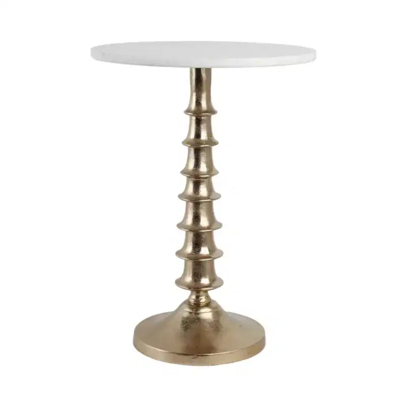 Glam End Table, Side Table, or Night Stand for Room Decor - Marble Top with Ribbed Base Design for Bedroom or Living Room Decor - 22 White & Gold