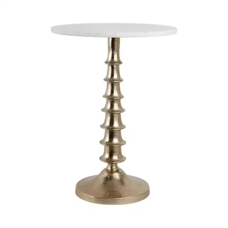 Glam End Table, Side Table, or Night Stand for Room Decor - Marble Top with Ribbed Base Design for Bedroom or Living Room Decor - 22 White & Gold