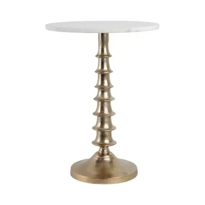 Glam End Table, Side Table, or Night Stand for Room Decor - Marble Top with Ribbed Base Design for Bedroom or Living Room Decor - 22 White & Gold