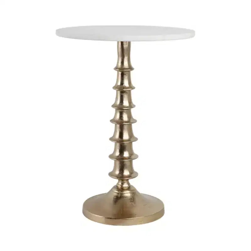 Glam End Table, Side Table, or Night Stand for Room Decor - Marble Top with Ribbed Base Design for Bedroom or Living Room Decor - 22 White & Gold