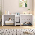 55 Inch Cat Litter Box Enclosure, 3-IN-1 Large Cat Box Enclosure with Double Rooms, Farmhouse Wooden Cats Washroom, Hidden Litter Box Furniture