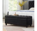 Storage Ottoman Bench with Sturdy Wood FrameLinen Button, Upholstered Faux Leather, Bedroom Storage Bench for Living Room or Bedroom