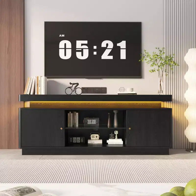 Modern TV Stand for TVs up to 65, 63'' Wooden Entertainment Center with Storage Cabinets, Media Console Table for Living Room Bedroom