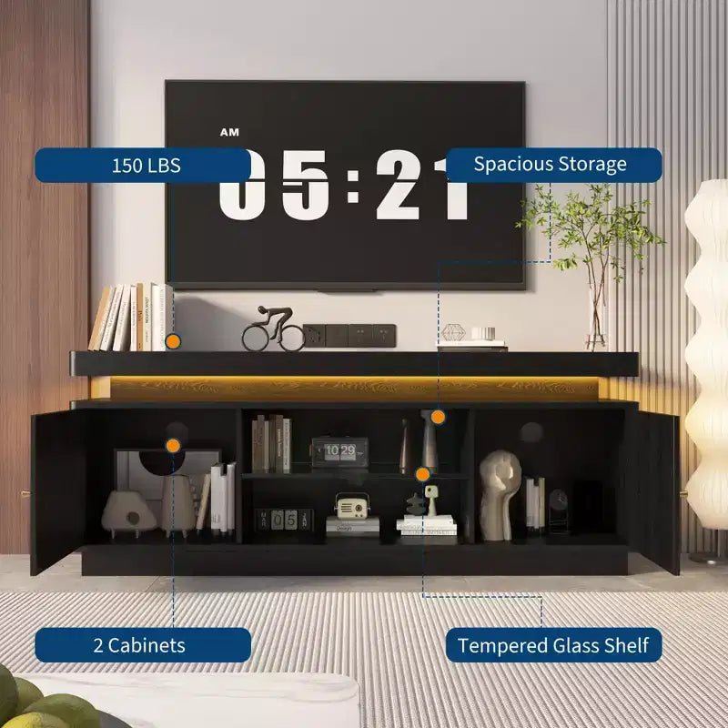Modern TV Stand for TVs up to 65, 63'' Wooden Entertainment Center with Storage Cabinets, Media Console Table for Living Room Bedroom