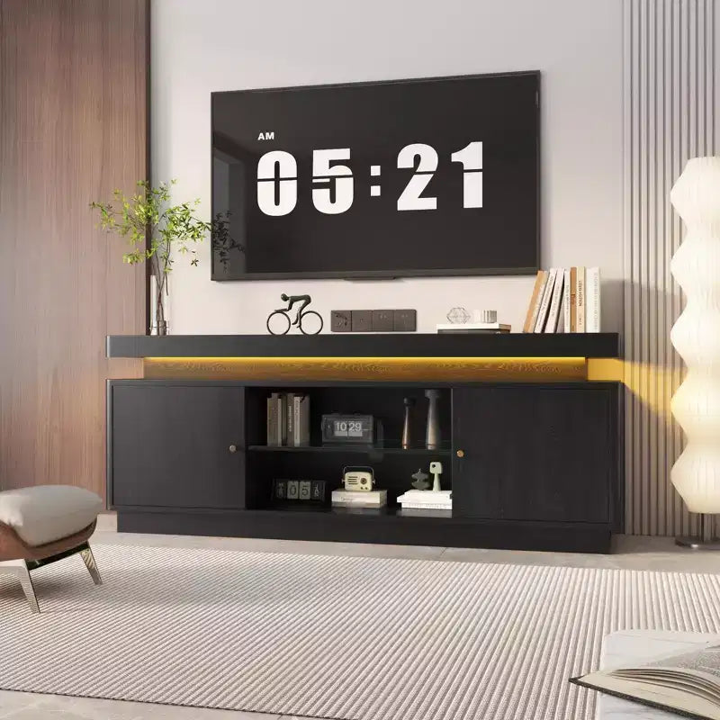 Modern TV Stand for TVs up to 65, 63'' Wooden Entertainment Center with Storage Cabinets, Media Console Table for Living Room Bedroom