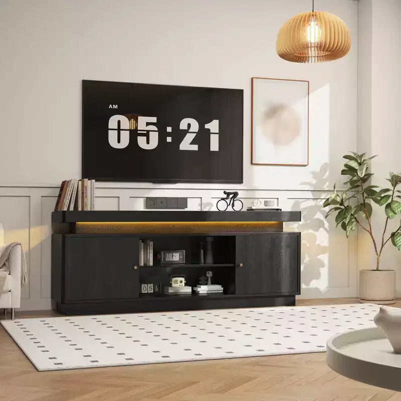Modern TV Stand for TVs up to 65, 63'' Wooden Entertainment Center with Storage Cabinets, Media Console Table for Living Room Bedroom
