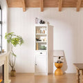 Small Size Wooden Kitchen Organizer Pantry, 75in Freestanding Display Bookshelf, Farmhouse Bookcase for Hallway Living Room Home Office, White
