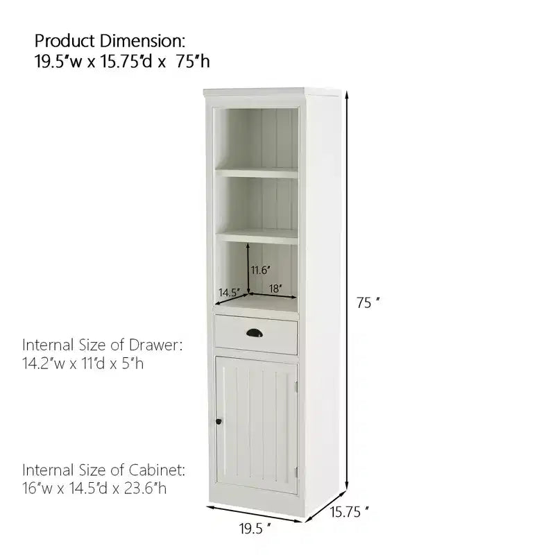 Small Size Wooden Kitchen Organizer Pantry, 75in Freestanding Display Bookshelf, Farmhouse Bookcase for Hallway Living Room Home Office, White