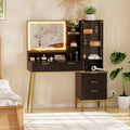Makeup Vanity Desk with Power Outlet  Modern Glass Top Fluted Vanity, Acrylic Protective Door, 5 Drawers & Shelf  Elegant Dressing Table for Bedroom