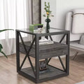 TUYOHW 1 PC/2 PCS Industrial Nightstand with Tempered Glass Top & Drawer,End Table with X-Frame,Side Table for Living Room,Bedroom,Home Office