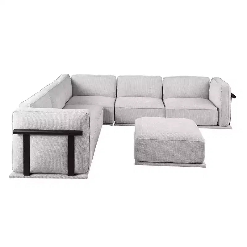 Oversized 6-Seater L-Shaped Modular Sectional Sofa with Ottoman, Wood & Metal Frame, Modern Velvet Corner Couch for Living Room - Panipeachy