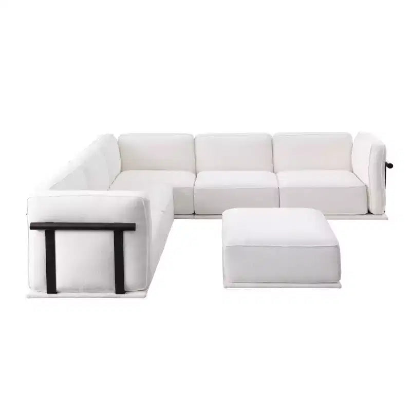 Oversized 6-Seater L-Shaped Modular Sectional Sofa with Ottoman, Wood & Metal Frame, Modern Velvet Corner Couch for Living Room - Panipeachy
