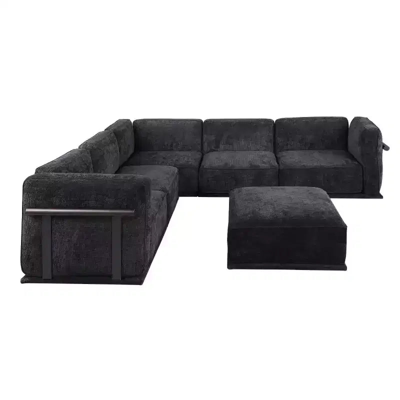 Oversized 6-Seater L-Shaped Modular Sectional Sofa with Ottoman, Wood & Metal Frame, Modern Velvet Corner Couch for Living Room - Panipeachy