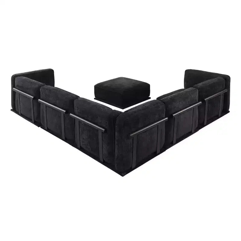 Oversized 6-Seater L-Shaped Modular Sectional Sofa with Ottoman, Wood & Metal Frame, Modern Velvet Corner Couch for Living Room - Panipeachy