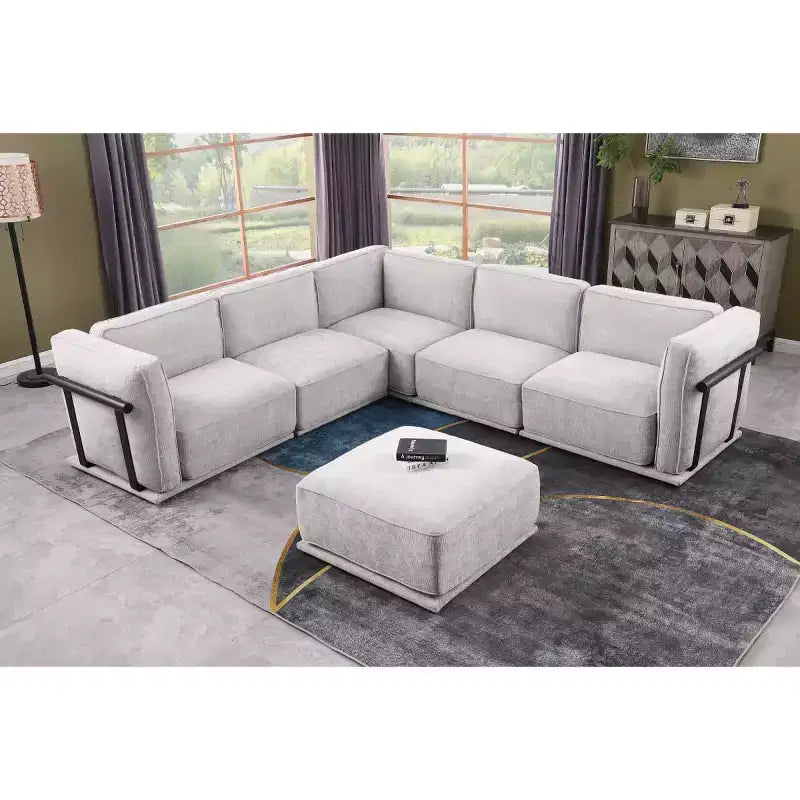 Oversized 6-Seater L-Shaped Modular Sectional Sofa with Ottoman, Wood & Metal Frame, Modern Velvet Corner Couch for Living Room - Panipeachy