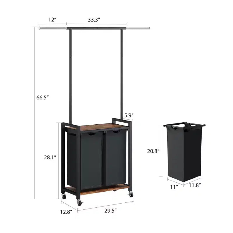 Laundry Sorter 2/3/4 Section,Rolling Laundry Sorter Hamper with Hanging Rack & Shelf, Laundry Basket Organizer with Lockable Wheels,Folding Station