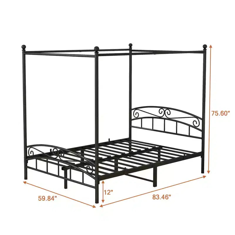 Bellemave Durable Metal Canopy Bed Frame with Stable Structure and Quiet Support, Black
