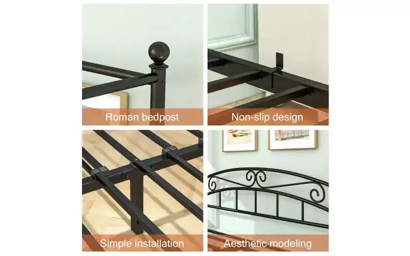 Bellemave Durable Metal Canopy Bed Frame with Stable Structure and Quiet Support, Black