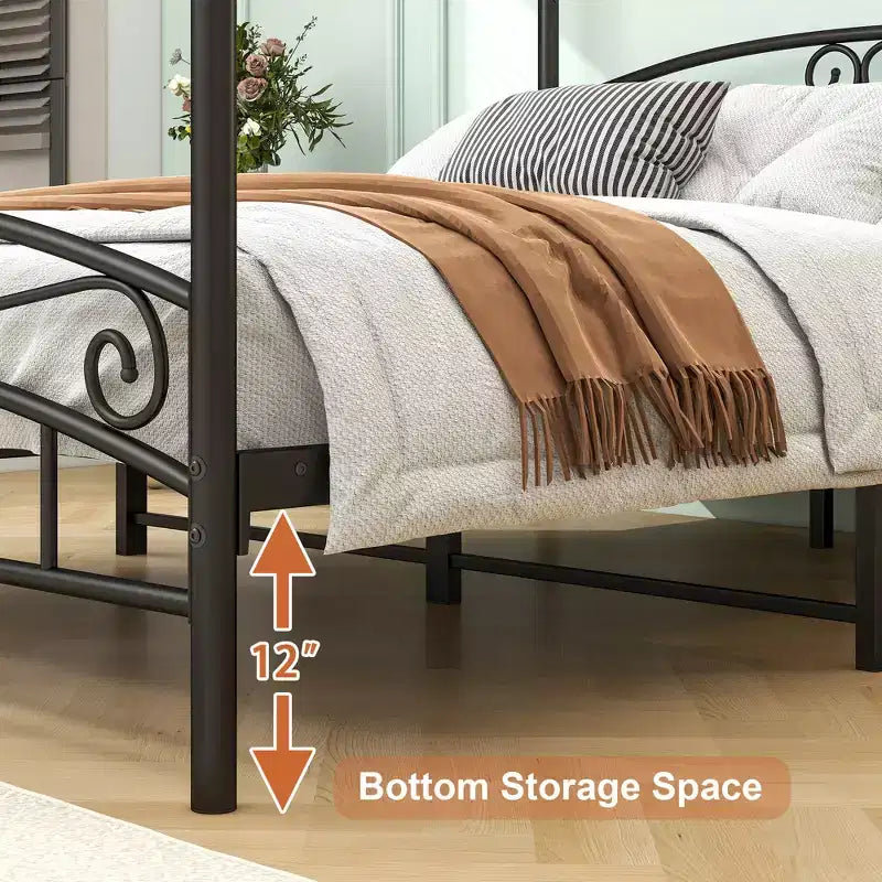 Bellemave Durable Metal Canopy Bed Frame with Stable Structure and Quiet Support, Black
