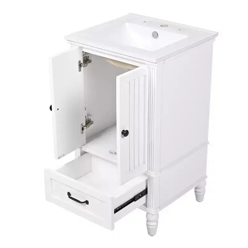 20 Small Bathroom Vanity Sink Combo with Storage , Wood Bathroom Floor Cabinet with Drawers and Doors, White