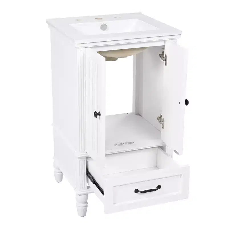 20 Small Bathroom Vanity Sink Combo with Storage , Wood Bathroom Floor Cabinet with Drawers and Doors, White
