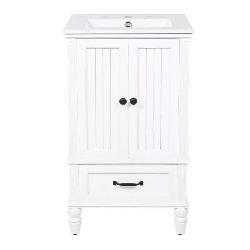 20 Small Bathroom Vanity Sink Combo with Storage , Wood Bathroom Floor Cabinet with Drawers and Doors, White