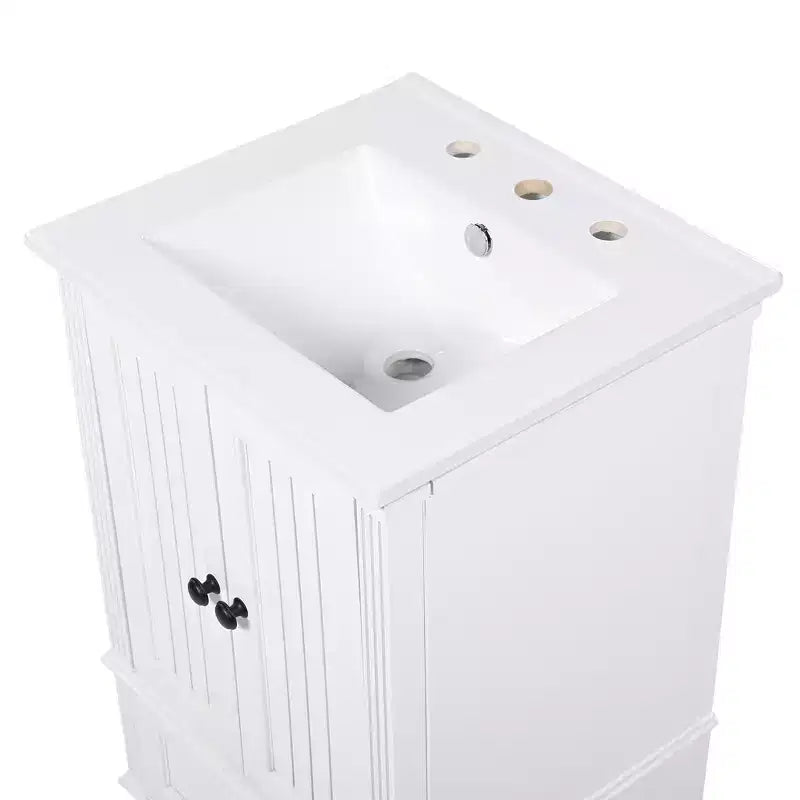 20 Small Bathroom Vanity Sink Combo with Storage , Wood Bathroom Floor Cabinet with Drawers and Doors, White