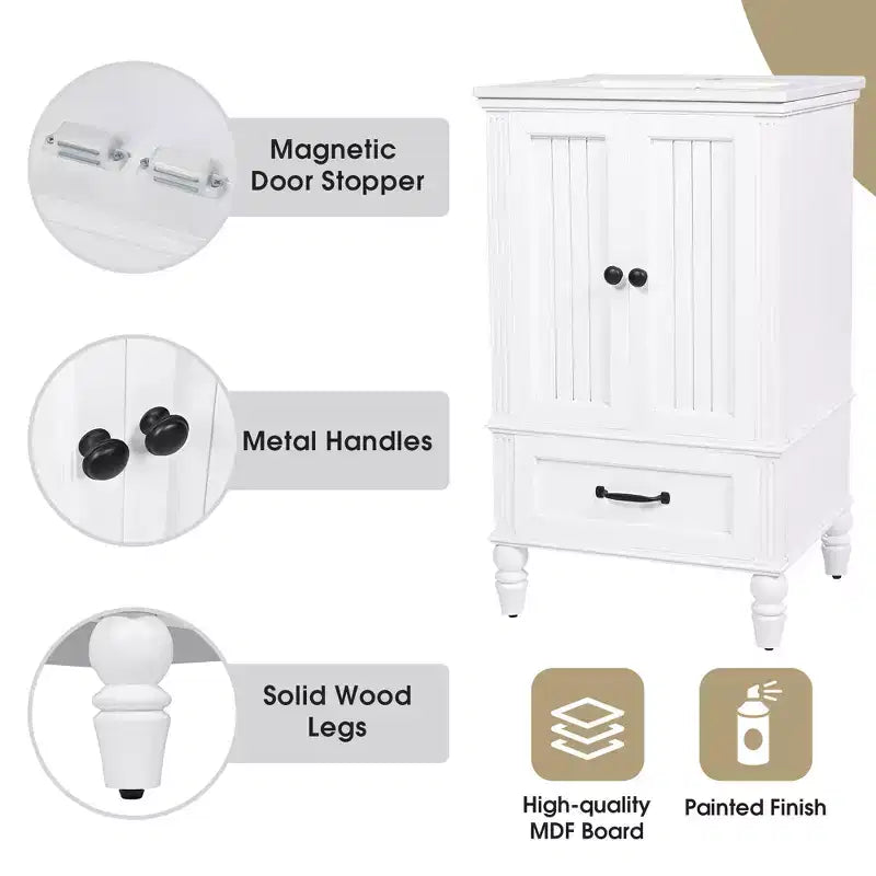 20 Small Bathroom Vanity Sink Combo with Storage , Wood Bathroom Floor Cabinet with Drawers and Doors, White