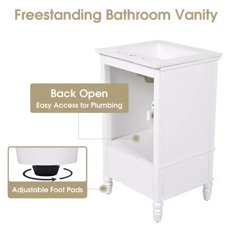 20 Small Bathroom Vanity Sink Combo with Storage , Wood Bathroom Floor Cabinet with Drawers and Doors, White