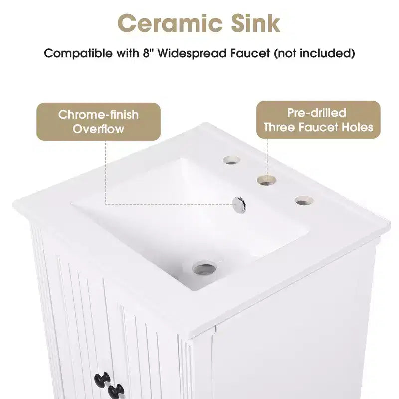 20 Small Bathroom Vanity Sink Combo with Storage , Wood Bathroom Floor Cabinet with Drawers and Doors, White