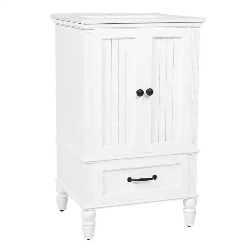 20 Small Bathroom Vanity Sink Combo with Storage , Wood Bathroom Floor Cabinet with Drawers and Doors, White
