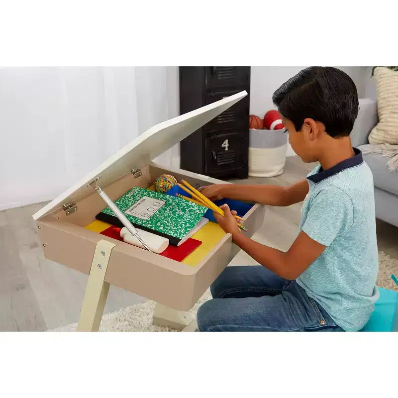 HomeStock Kids Wooden Study Desk with Storage, Child-Sized Table for Learning and Creative Activities