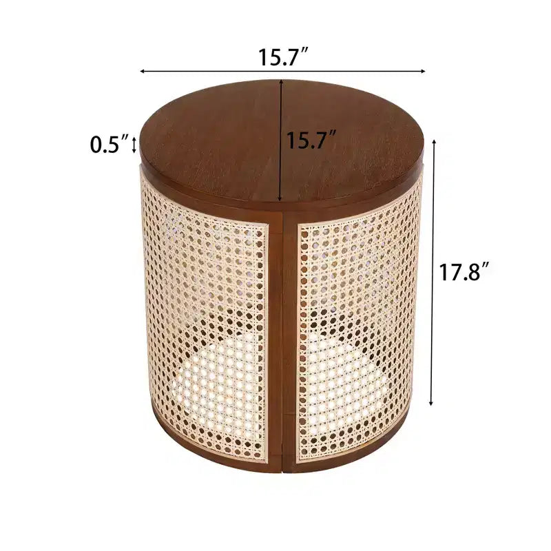 Round Rattan Side Table Rubber Solid Wood Accent Table, 15.7 End Table - ModernLuxe