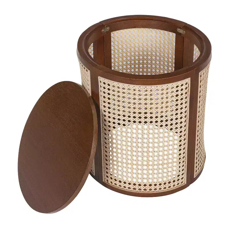 Round Rattan Side Table Rubber Solid Wood Accent Table, 15.7 End Table - ModernLuxe