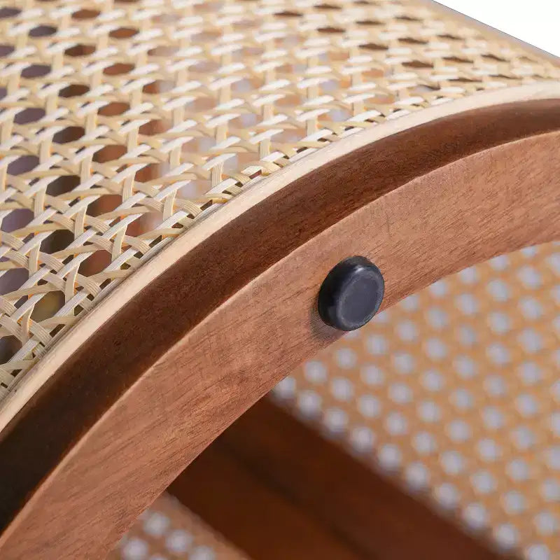 Round Rattan Side Table Rubber Solid Wood Accent Table, 15.7 End Table - ModernLuxe