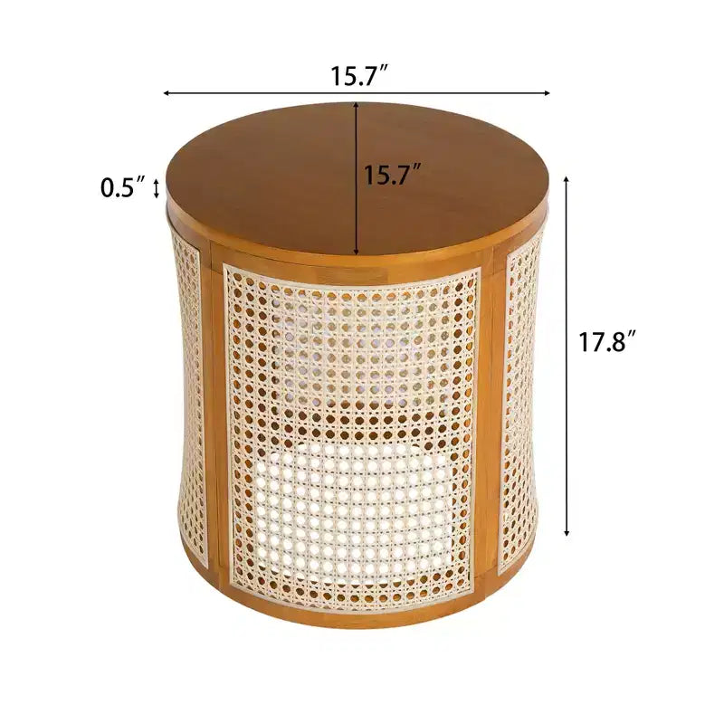 Round Rattan Side Table Rubber Solid Wood Accent Table, 15.7 End Table - ModernLuxe