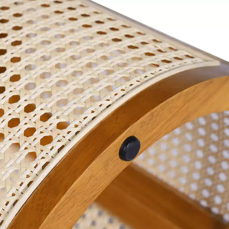 Round Rattan Side Table Rubber Solid Wood Accent Table, 15.7 End Table - ModernLuxe