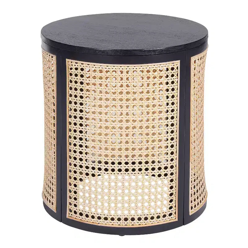 Round Rattan Side Table Rubber Solid Wood Accent Table, 15.7 End Table - ModernLuxe