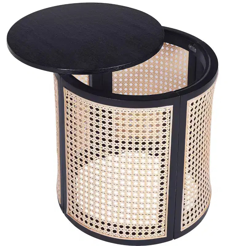 Round Rattan Side Table Rubber Solid Wood Accent Table, 15.7 End Table - ModernLuxe