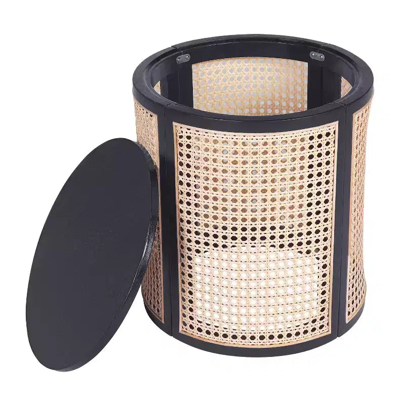 Round Rattan Side Table Rubber Solid Wood Accent Table, 15.7 End Table - ModernLuxe