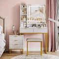 Makeup Vanity Desk with Mirror, Vanity Table Set With Cushioned Stool, Dressing Table With 5 Large Drawers, Bedroom Vanity for Women