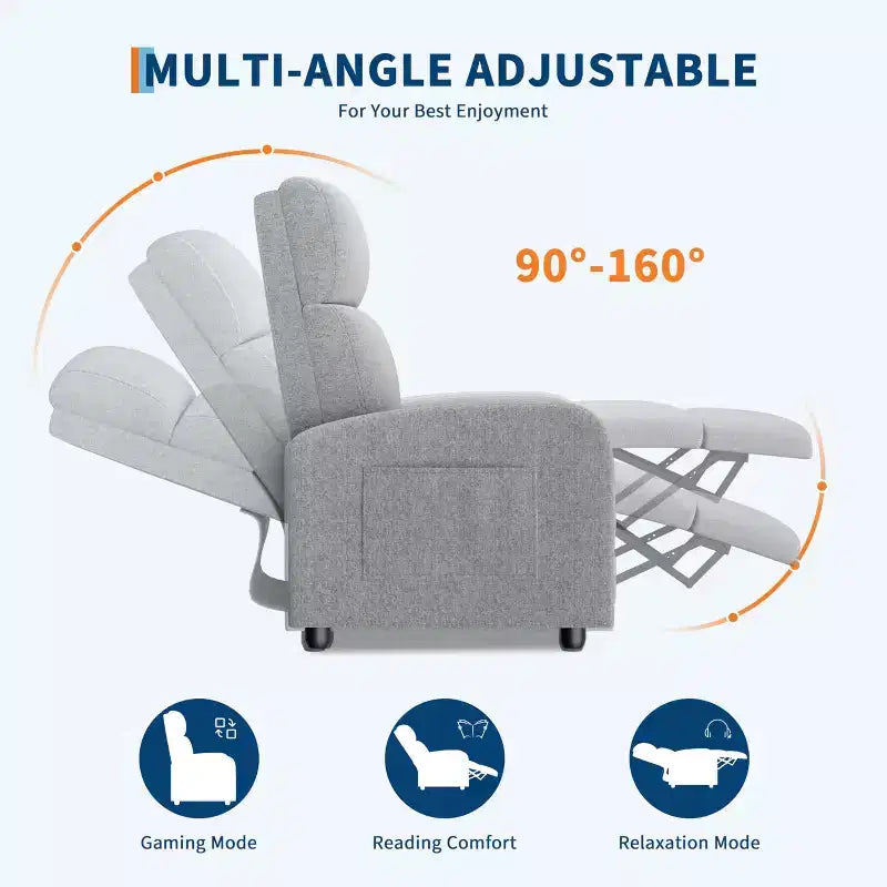 Linen Fabric Manual Recliner Chair, with High Backrest, Thick Cushion, Adjustable Push Back, Lazy Lounge Chair for Living Room, Home Theater, Bedroom