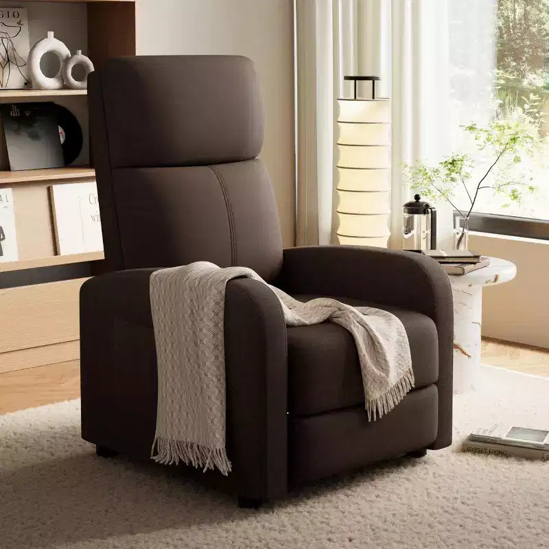 Linen Fabric Manual Recliner Chair, with High Backrest, Thick Cushion, Adjustable Push Back, Lazy Lounge Chair for Living Room, Home Theater, Bedroom